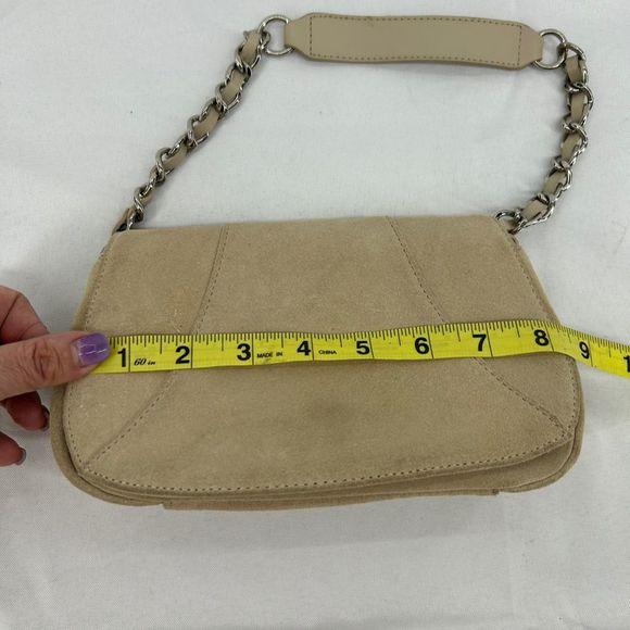Ann Taylor Loft Cream Leather Mini Crossbody Bag Silver Chain Zip Closure - Picture 11 of 12
